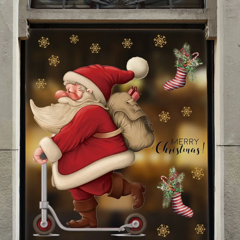 Новогодние наклейки на окно 2022 Рождественские украшения для дома Xmas Gift Navidad Noel New