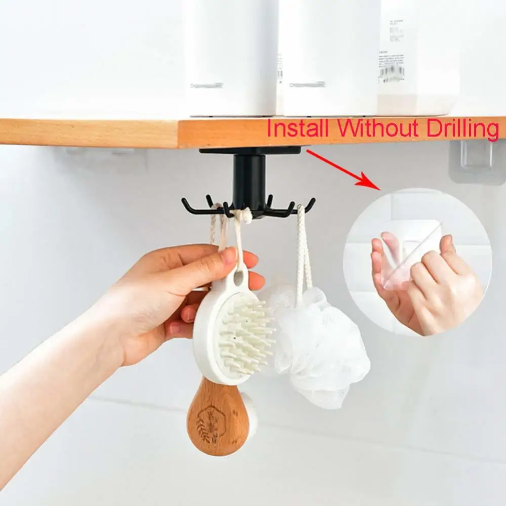 

Bathroom Adhesive Hook Kitchen Accessories Hole-free Six Claw Hook Wall Hanging Rotatable Cabinet Hanger Creative Ceiling Hanger