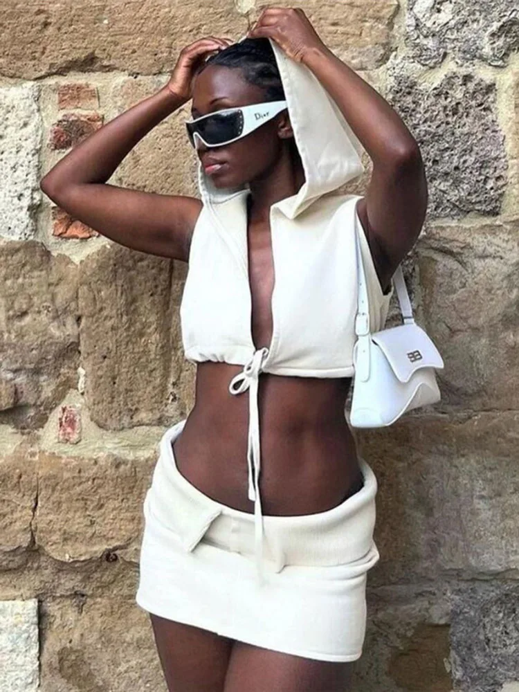 

Однотонные облегающие юбки TARUXY, женские комплекты из 2 предметов, наряд, платье, толстовки со шнуровкой, укороченные топы, женское платье, ко...