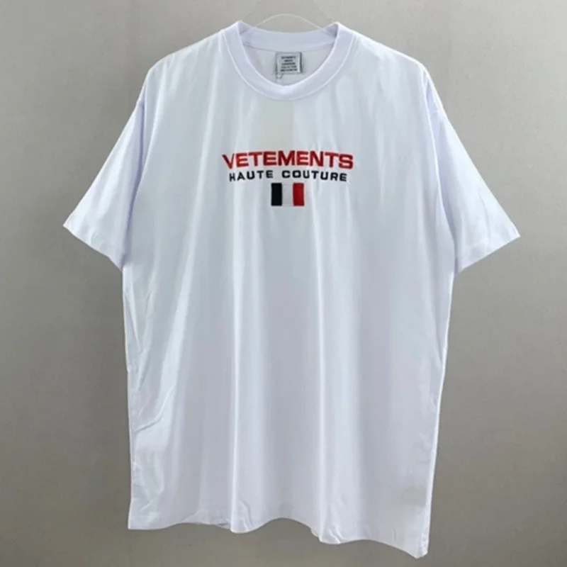 

White VTETMENTS Embroidered Flag T Shirt Men Women 1:1 High Quality Tees Oversized Vetements T-shirt VTM Tops Tee Short Sleeve