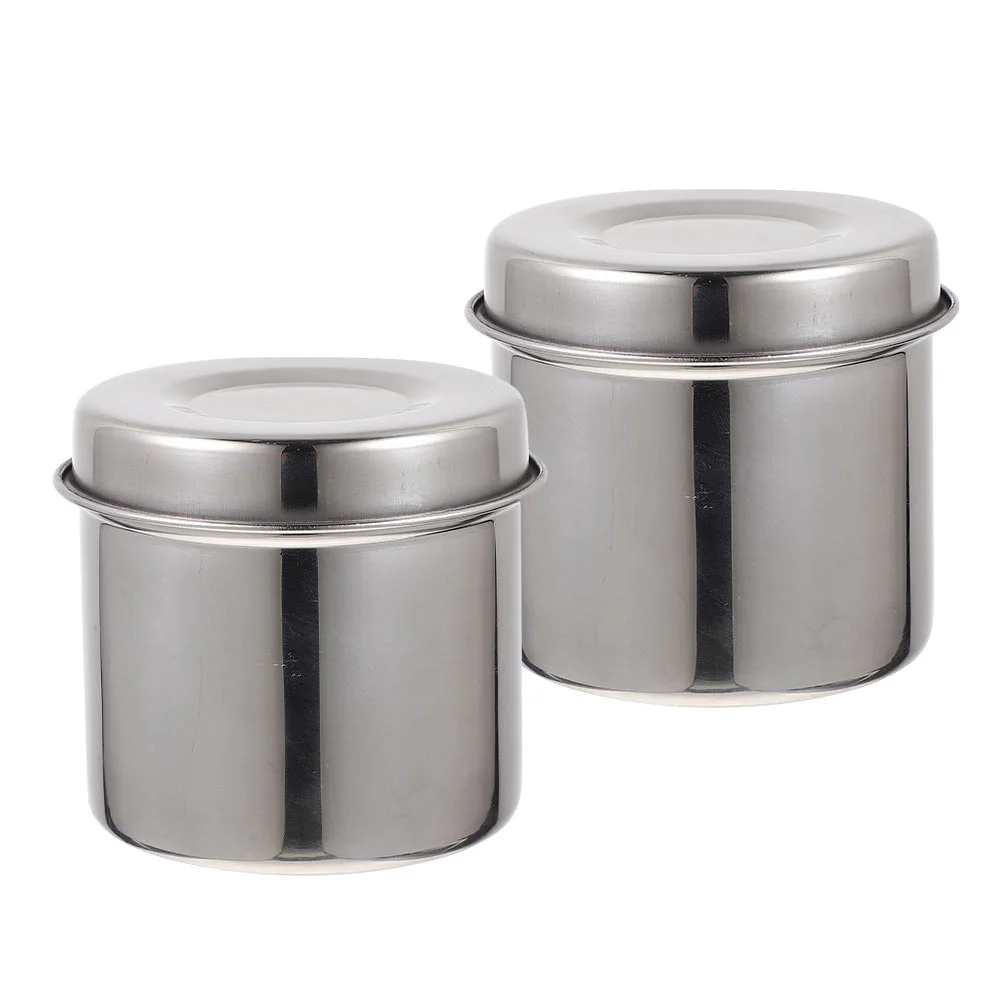 

2 Pcs Flour Container Ointment Jar Dressing Food Storage Cotton Balls Stainless Holder Steel