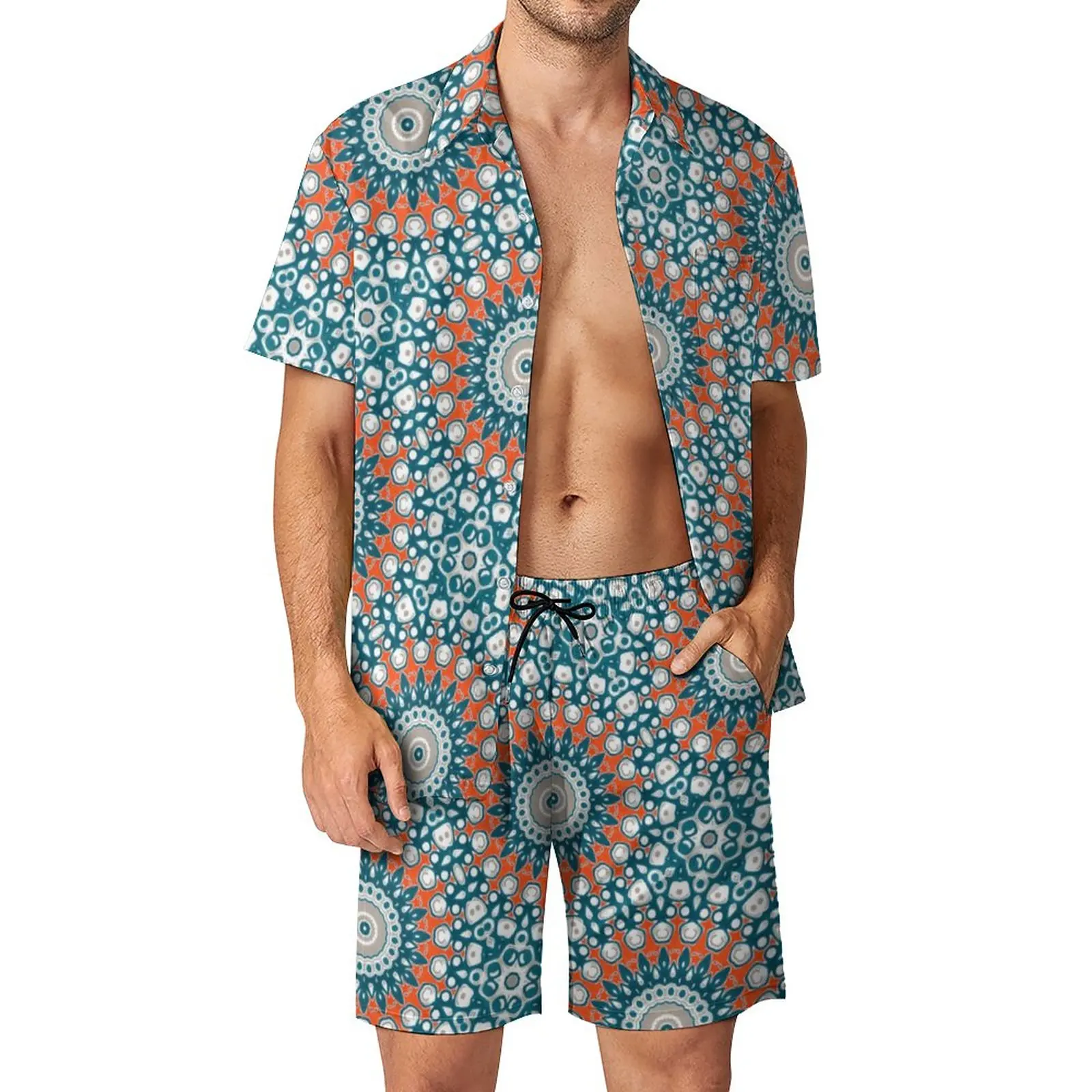 

Funky Mandala Men Sets Bohemia Design Casual Shirt Set Vintage Beachwear Shorts Summer Suit Two-piece Plus Size