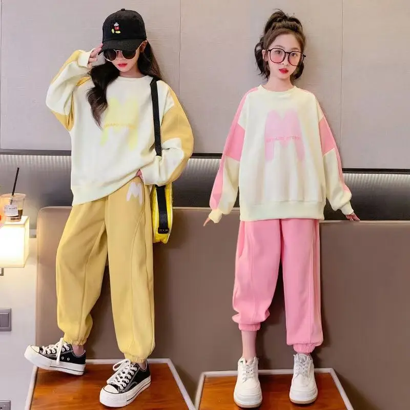 

Girls New 2023 Spring Sports Suit Children Casual Korean Style Two piece Sets 6 8 10 12 14 Years Youth Teenage Girls Clothing