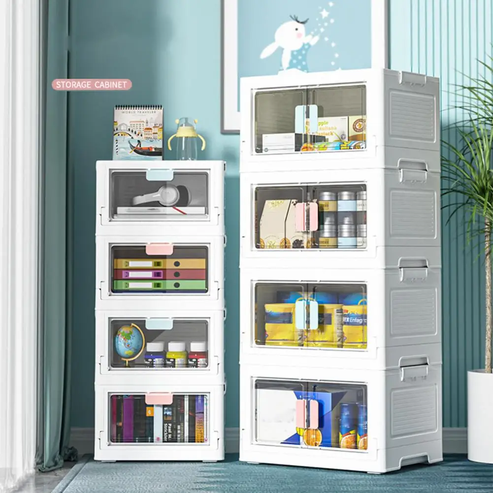 

Book Storage Box Transparent Foldable 4 Caster Wheels Front Flip Lid Stackable Kids Toys Organizer Container Home Supplies
