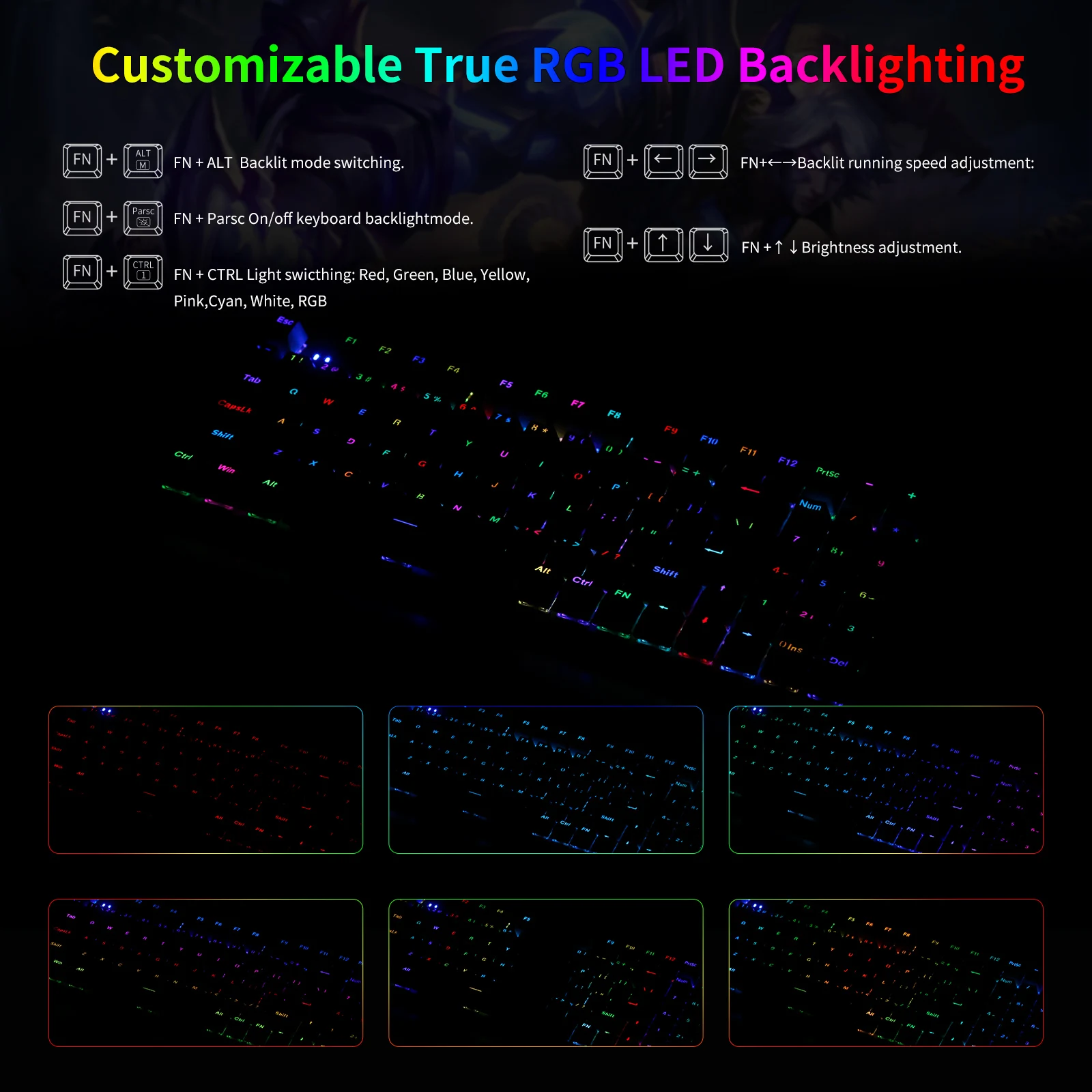 Фото Механическая игровая клавиатура E-YOOSO Z-19, настоящая RGB-подсветка, 5-контактная с возможностью горячей замены, 94 клавиш для ПК/компьютера №3