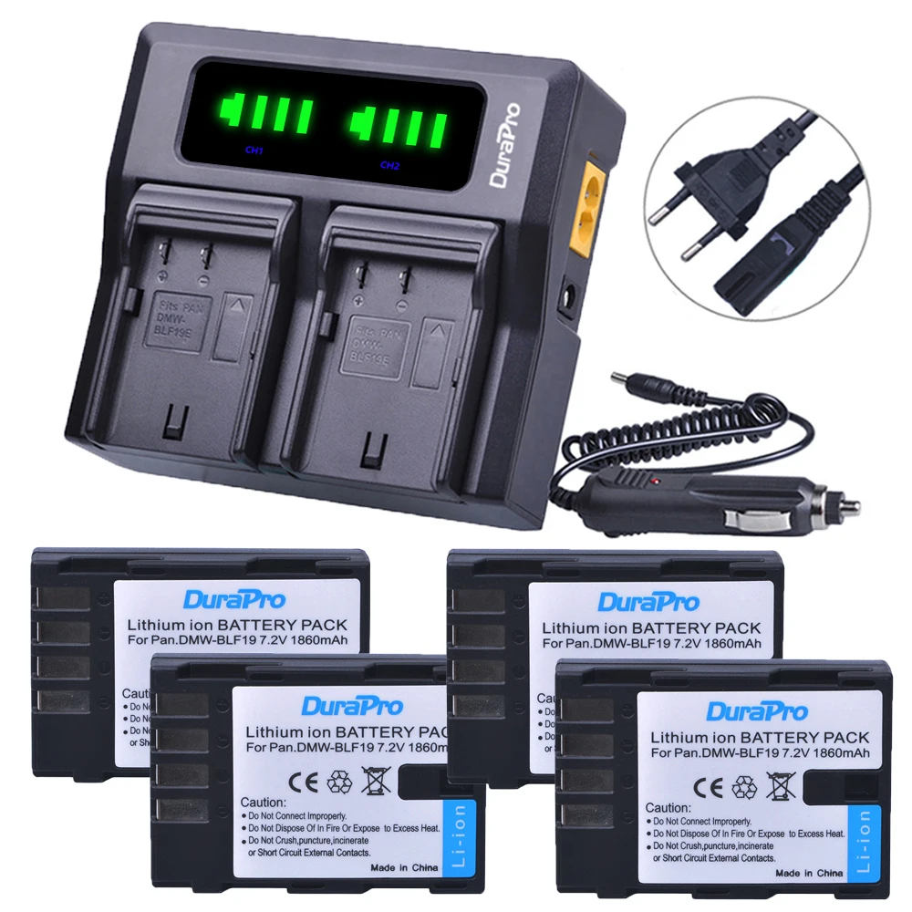 DuraPro 4x1860mAh DMW-BLF19 DMW-BLF19E DMW BLF19PP BLF19 BLF19E батарея + LED двойное быстрое зарядное
