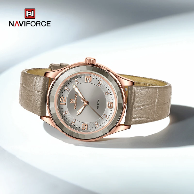 NAVIFORCE элегантные часы с кожаным ремешком для женщин 3ATM водонепроницаемые Деловые