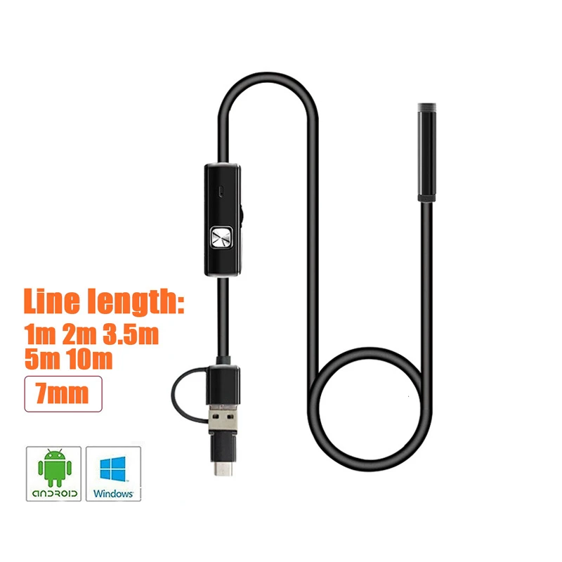

USB-эндоскоп с кабелем 7,0 мм, 1 м, 2 м, 3,5 м, 5 м, 10 м, 6 светодиодов