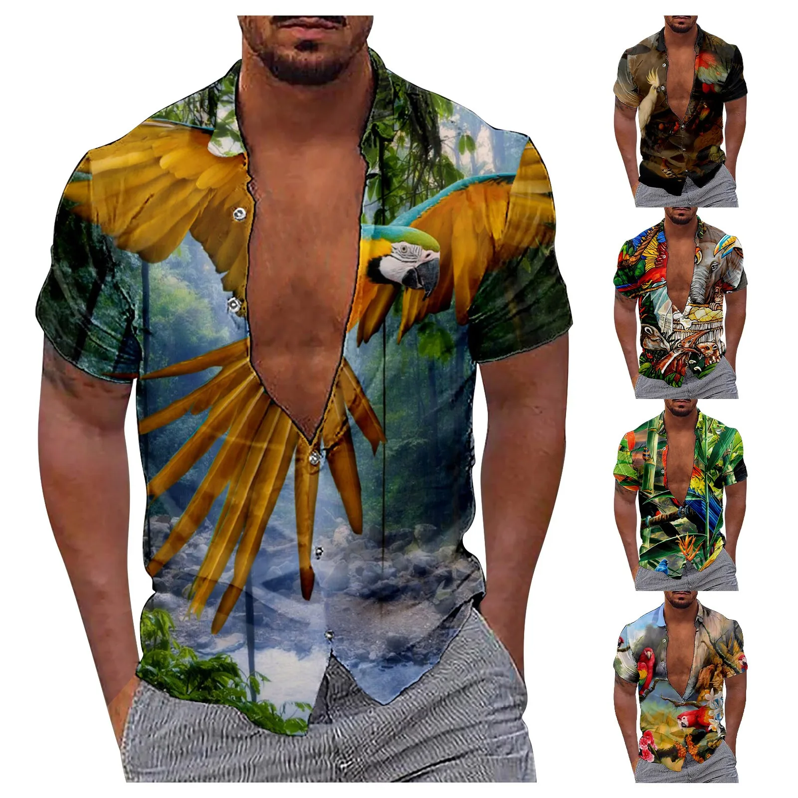 

Adult Long Sleeve New Parrot Print 3d Digital Print Casual Loose Short Sleeve Shirt Heavy Cotton T Shirt