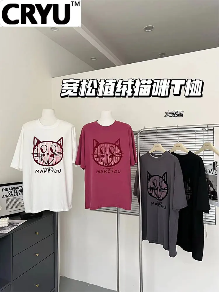

Retro Cute Print Women Baggy Tops Crew-neck Clothes Sleeve Female T-shirt Harajuku 2023 Spring Summer Fashion Vintage Oversize
