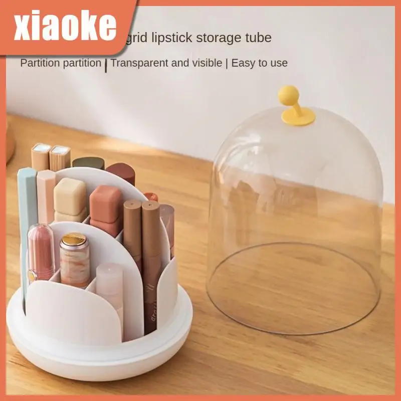 

360-degree Rotating Cosmetic Storage Rack Waterproof Dustproof Multi-functional Lipstick Container Partition Opening