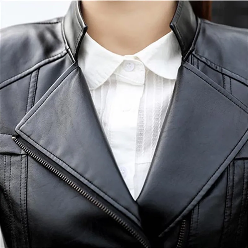 Leather Clothes Women's Short Fit Spring and Autumn Han Fit Pu JACKET MOTORCYCLE Clothes Skinny Coat Women's Wear