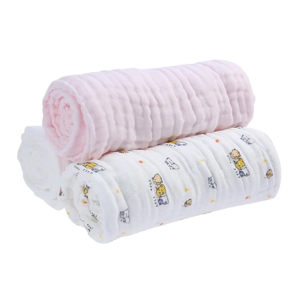 

6 Layer 40 * 30 inches WhiteBaby Bath Towel Blanket Swaddle 100% Muslin Cotton Super Soft Water Absorbent For Baby's Delicate Sk