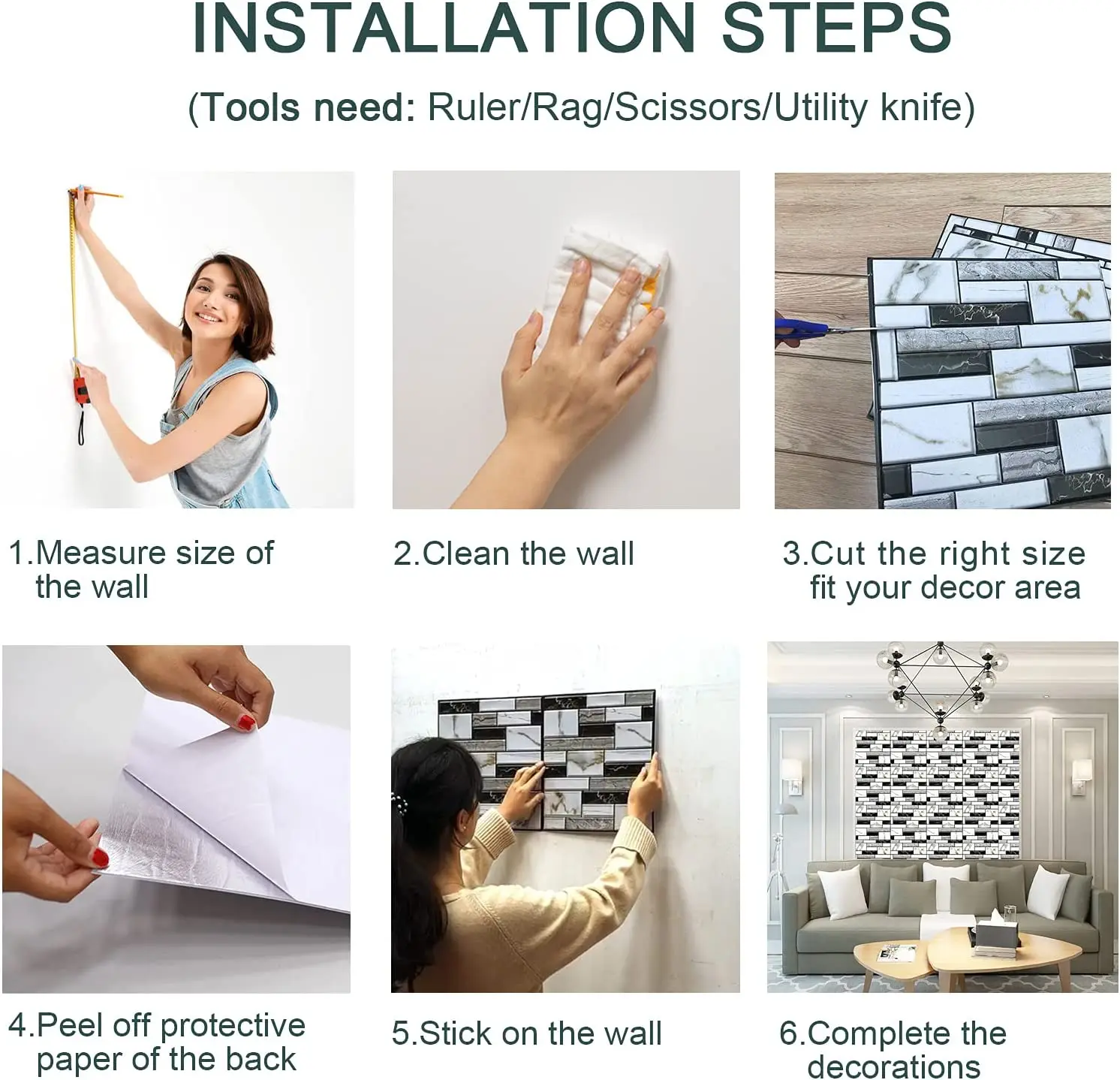 Самоклеящиеся искусственные наклейки для домашнего декора 3D из ПВХ кухонного