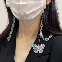 korea acrylic color transparent chain mask chain for woman glasses chains anti lost lanyard butterfly pendant necklace jewelry