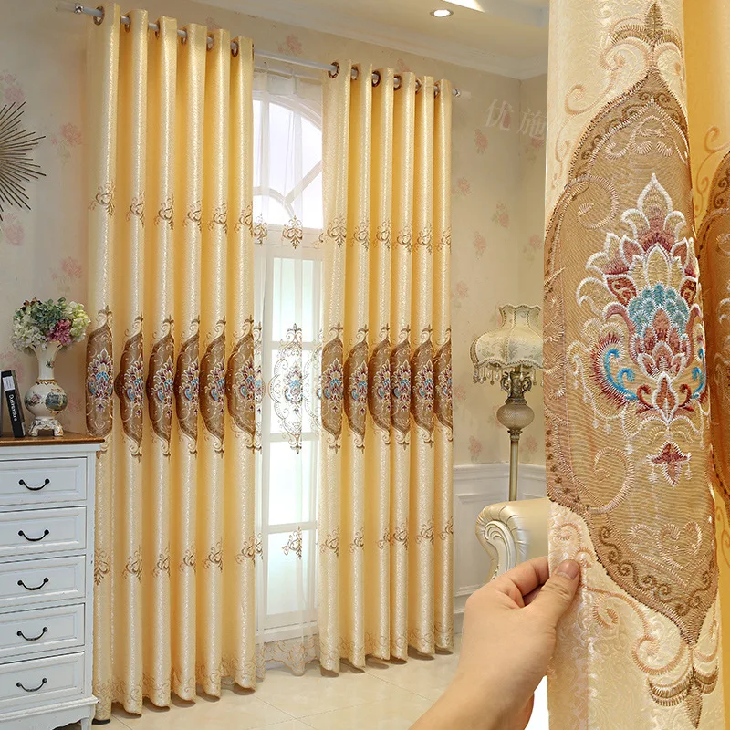 

Curtains for Living Room European Embroidered Cloth Living Room Bedroom Zero Cut Wholesale Jacquard Fabric Finished Products