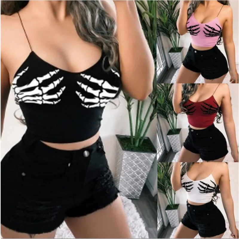 

Sexy Outfit Women 2023 Print Bandeau Suspender Fitted Crop Top Korean Fashion Clothing Y2k