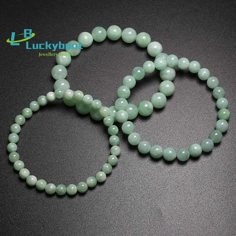 

Fine AAA 100% Natural Burmese Green Jade Round Beads Bracelet Women Stone Jewelry Gemstone Gift Handmade Strand Bracelets