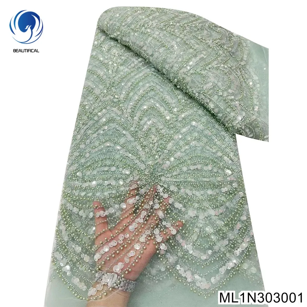 

Senior Designer Inspired Design African Sequins Lace Fabric with French Heavy Beaded Craft Gorgeous Party Dress ML1N3030