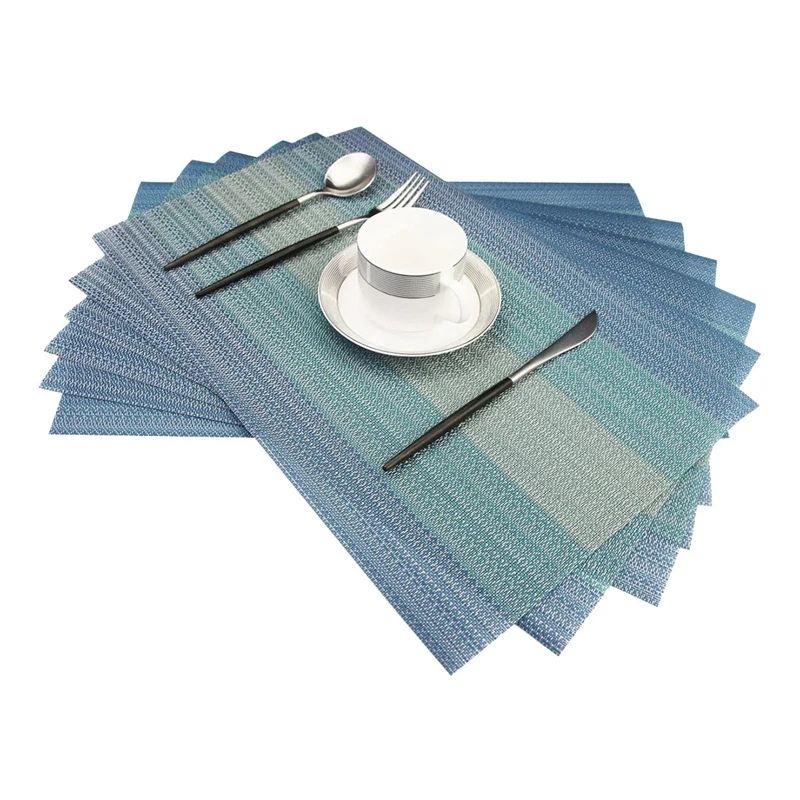 

Placemats, Heat-Resistant Placemats Stain Resistant Anti-Skid Washable PVC Table Mats Woven Placemats, Set Of 6 (Blue)