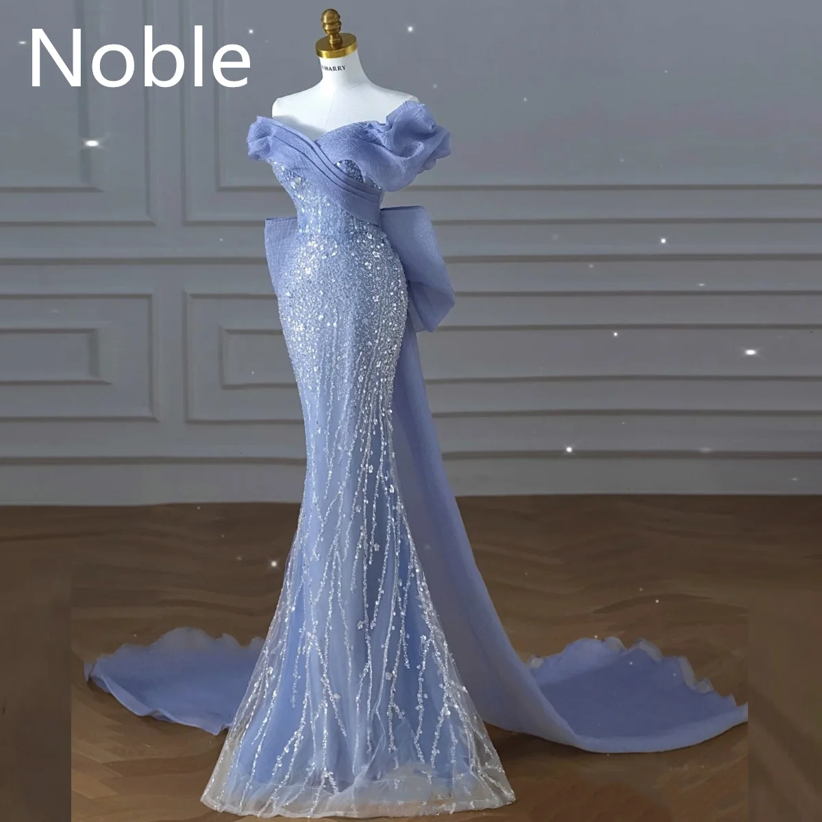 

5Noble Sweetheart Prom Sheath Gown Floor Length Club Cocktail Formal Off the Shoulder Party Sequins Lady Bow Evening Dress