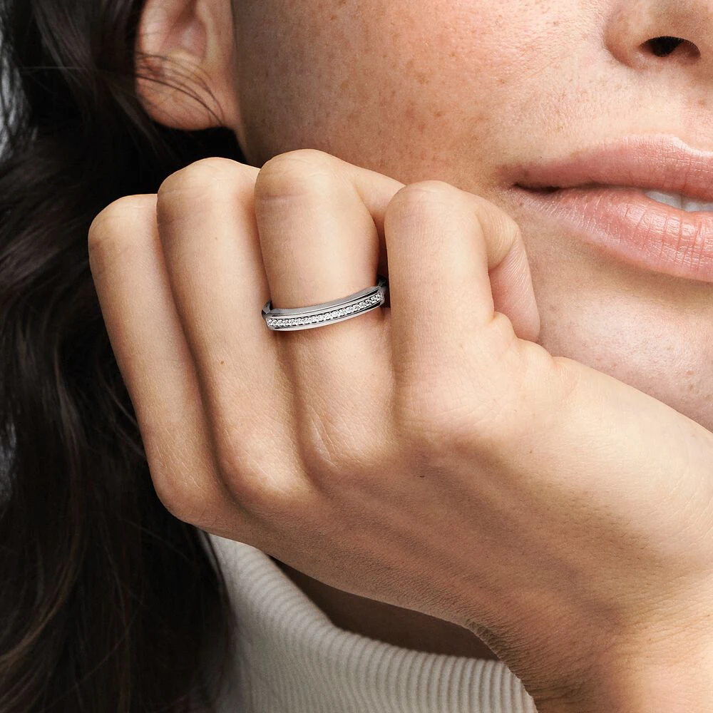 Pandora Signature I-D Pavé Bague En Argent 925 Élégant Classique Low-key Luxe Bijoux Pour Femmes Travailleurs Couple Ringsynchronisation Cadeau