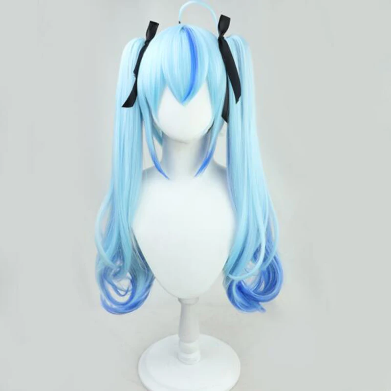 VTuber Yukihana Lamy Wig Hololive Girls Cosplay градиентные синие длинные вьющиеся волнистые косички