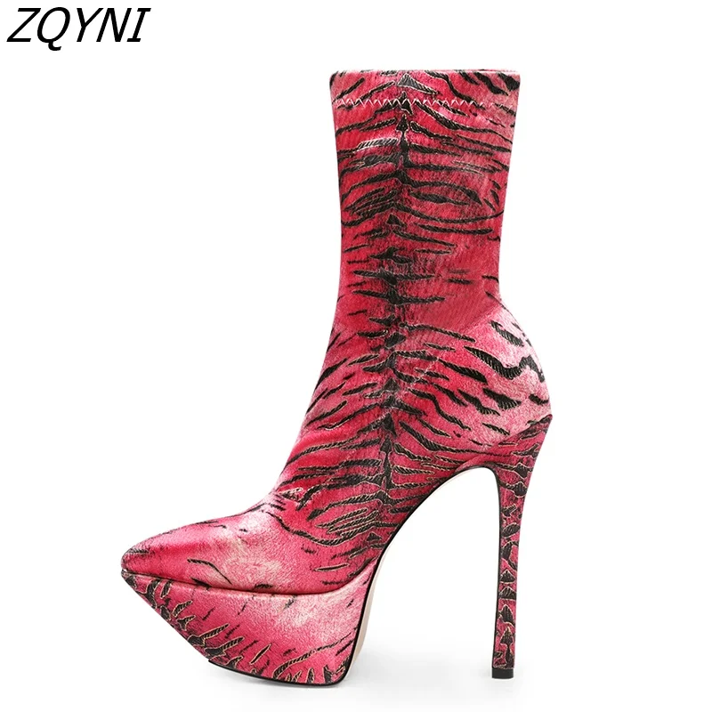 

ZQYNI-Autumn and winter 2022 women's sexy stiletto boots elastic pointed boots snake pattern party night show wear large 34-45