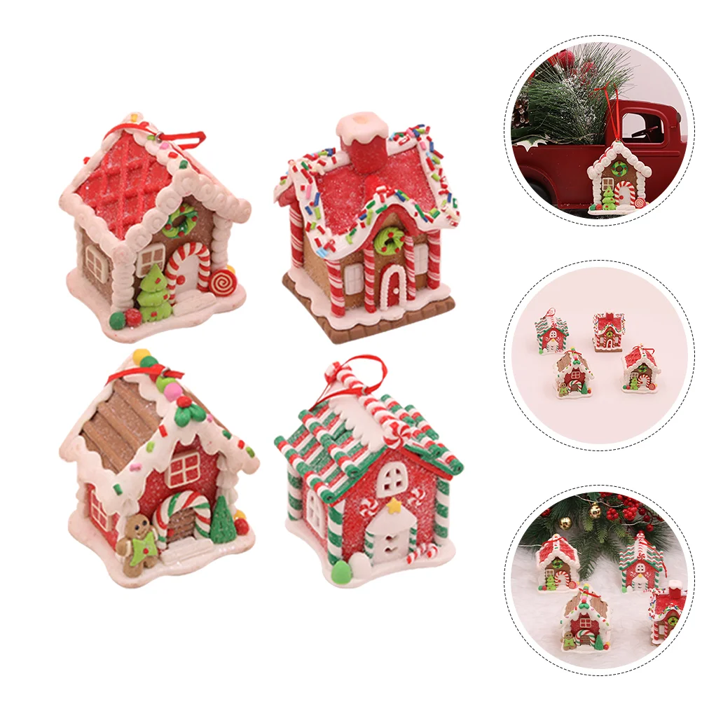 

Miniature Christmas Gingerbread Village House Building Xmas Tree Hanging Pendant Navidad New Year Decoration