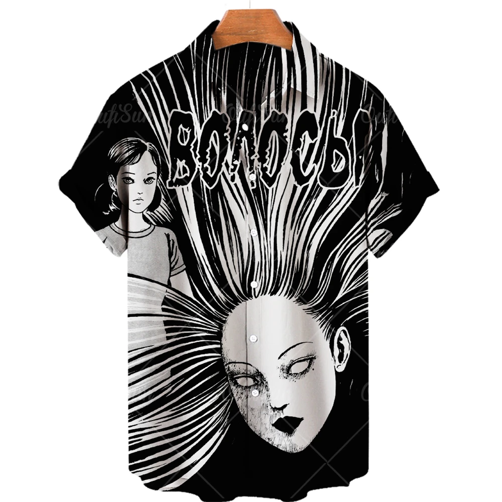 

2022 Hawaiian Men's Shirt, Japanese Animation Short Sleeved Shirt, 3D Printed Casual Shirt, Fashion, Lapel, Single Button 5XL