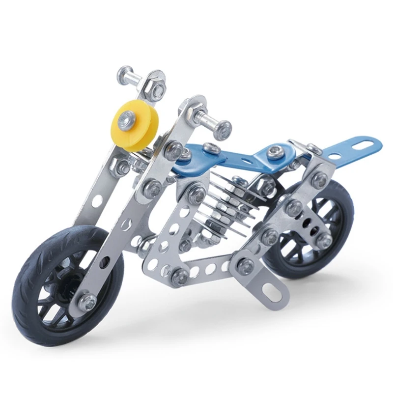 

DIY Motorcycle Model Kits Metal 3-D Building Blocks w/5 Forms Assembly Construction STEM Toy Vehicle for Kids Age 6Year+