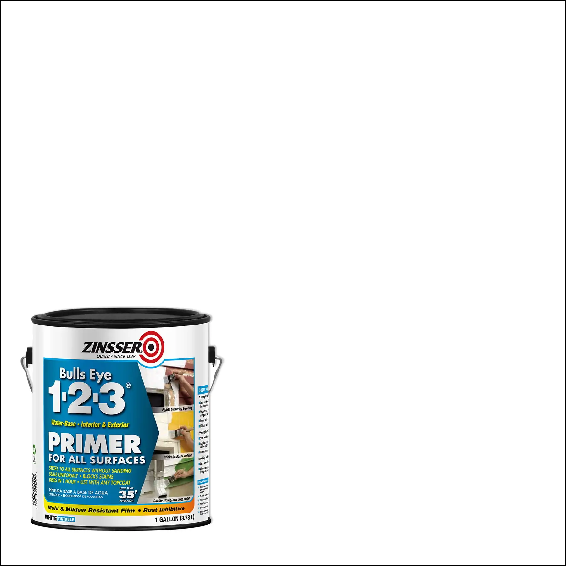 

White, Zinsser Bulls Eye 1-2-3 Primer for All Surfaces Flat, Gallon