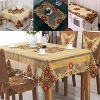 high quality champagne lace mesh table runner flag cloth embroidery tablecloth table cover christmas mat new year wedding decor