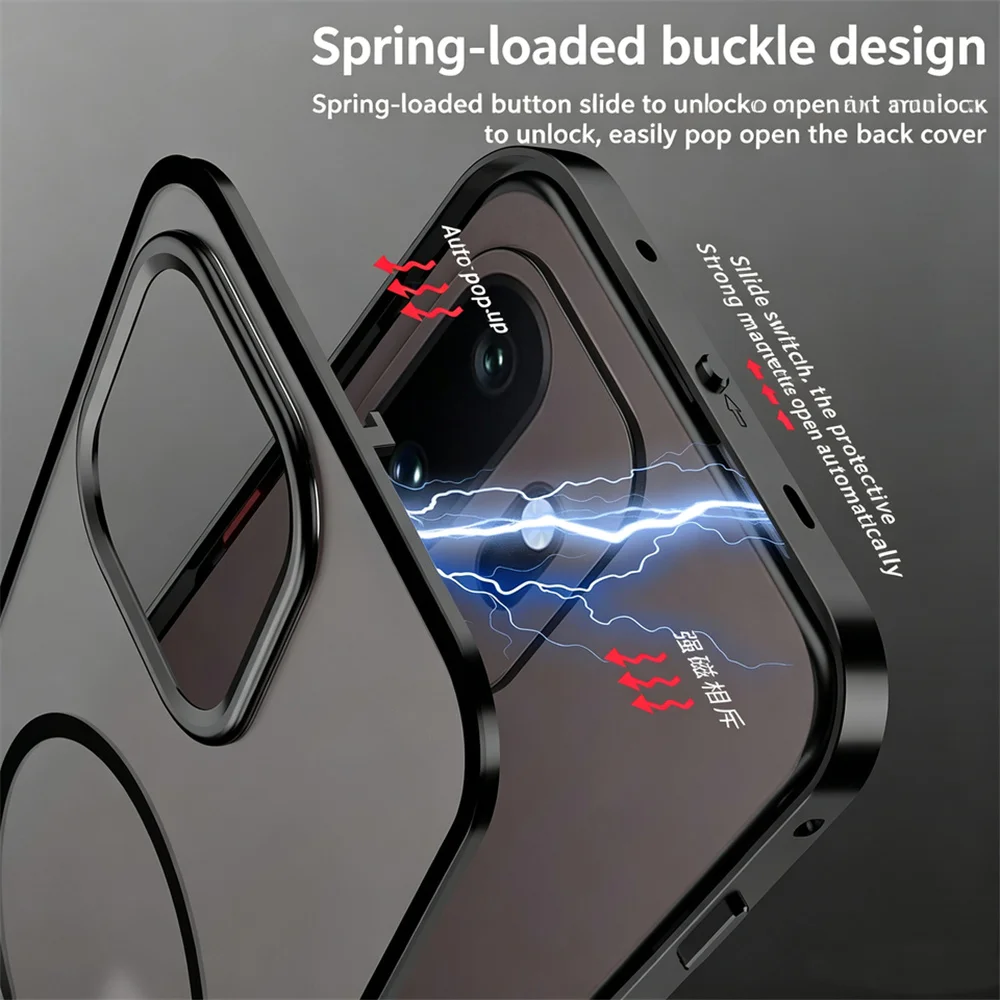 Фото Чехол для телефона OnePlus 15, One Plus 15T, 1+15, 1+15T из алюминиевого сплава с металлической рамкой и магнитной задней крышкой из закаленного стекла. №4