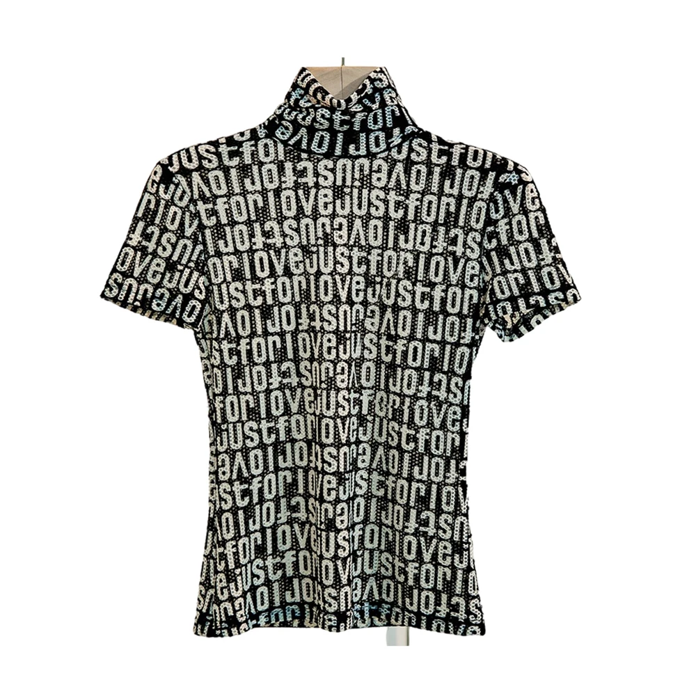 Женская одежда водолазка с коротким рукавом женская футболка полосатый сетчатый