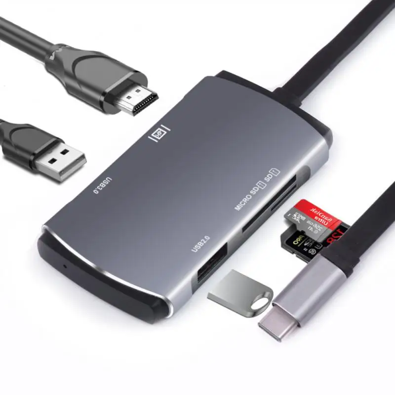 

--compatible Docking Station 5 Port Aluminum Alloy 5 In 1 Type-c Hub Tf/sd Card Adapter Usb-c To 4k Hub 5 Port Usb-c To 4k