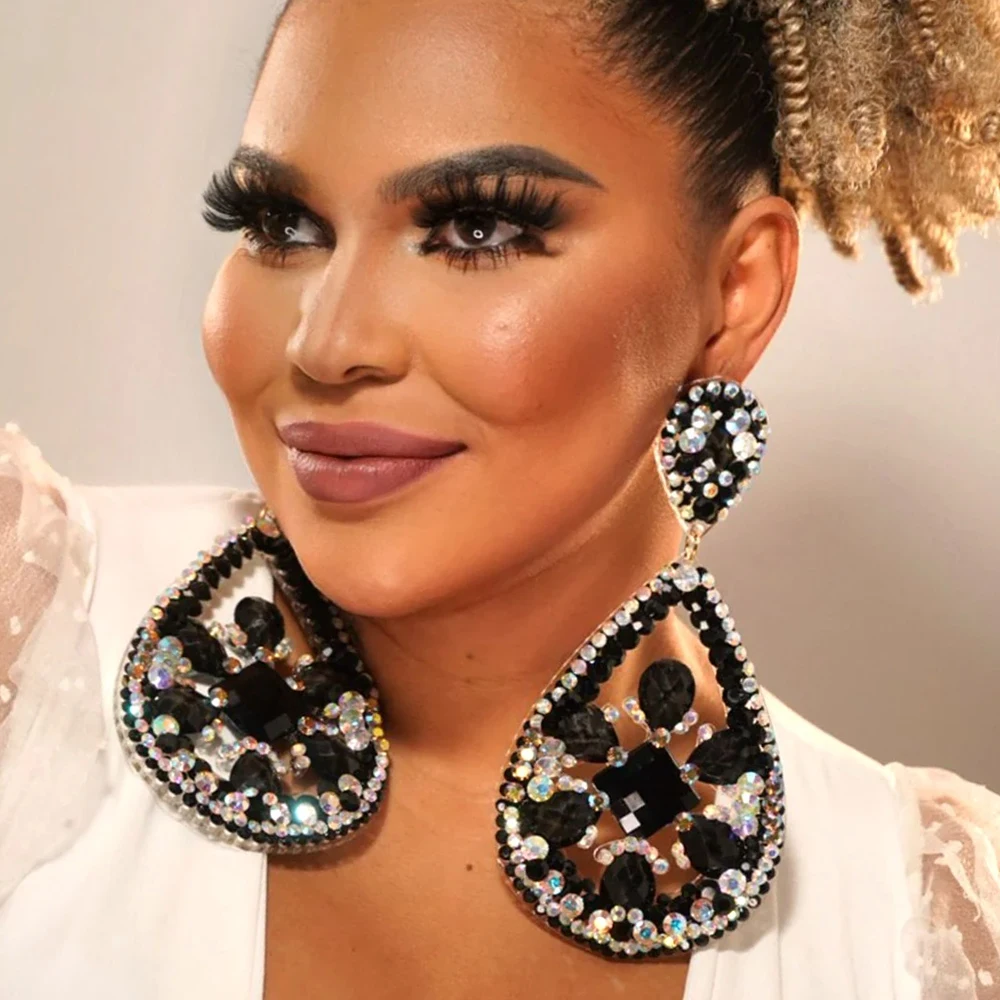 Черные Хрустальные крупные висячие серьги в форме капли воды Свадебные