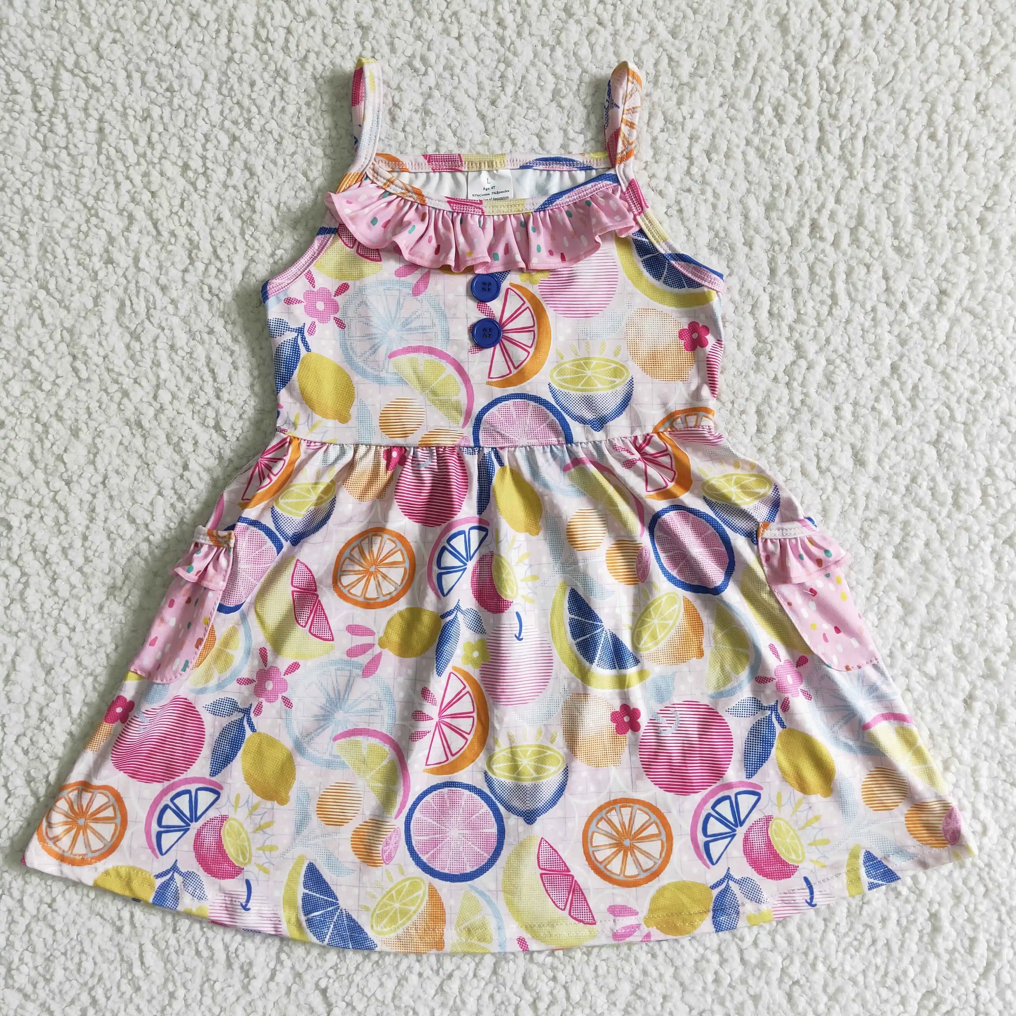 

Lemon Sling Dress Short Sleeve New Design Princess Dress for Summer Girls