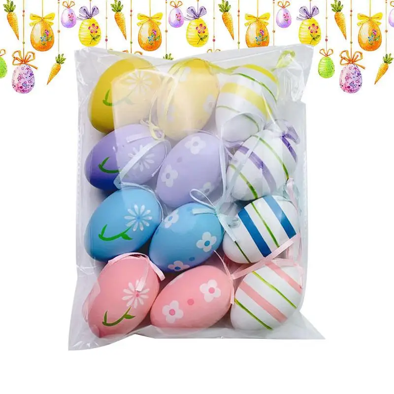 

Пасхальные яйца для подвешивания, 12 упаковок, украшения для пасхальных деревьев, разноцветные пасхальные яйца, подвесные украшения, окрашенные пасхальные украшения