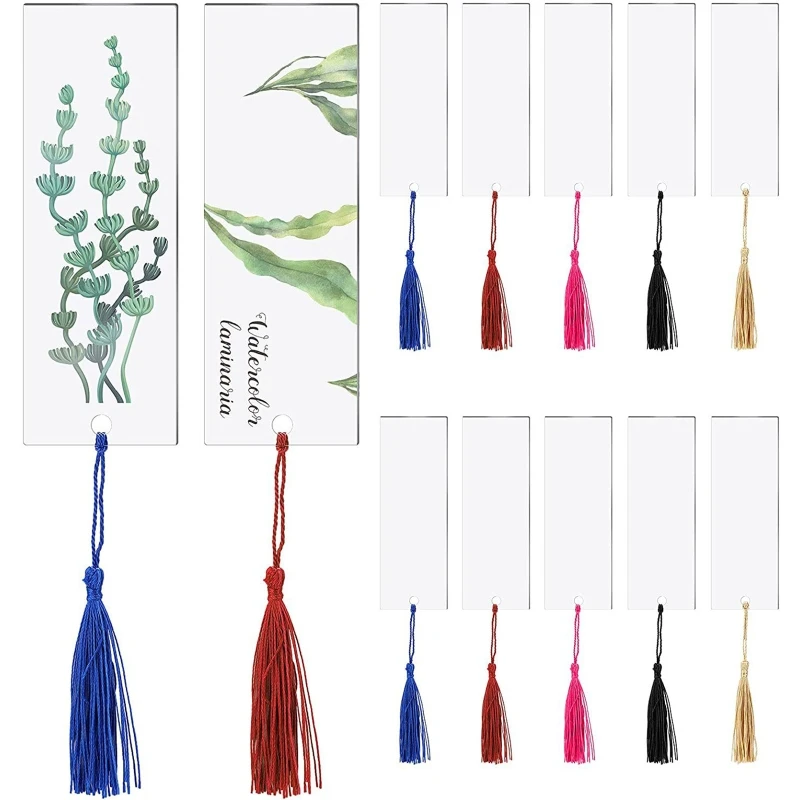 

20 Pcs Blank Bookmarks Kit Clear Acrylic Book Markers with Chinese Style Tassels for Student DIY Crafts Projects Present Tag