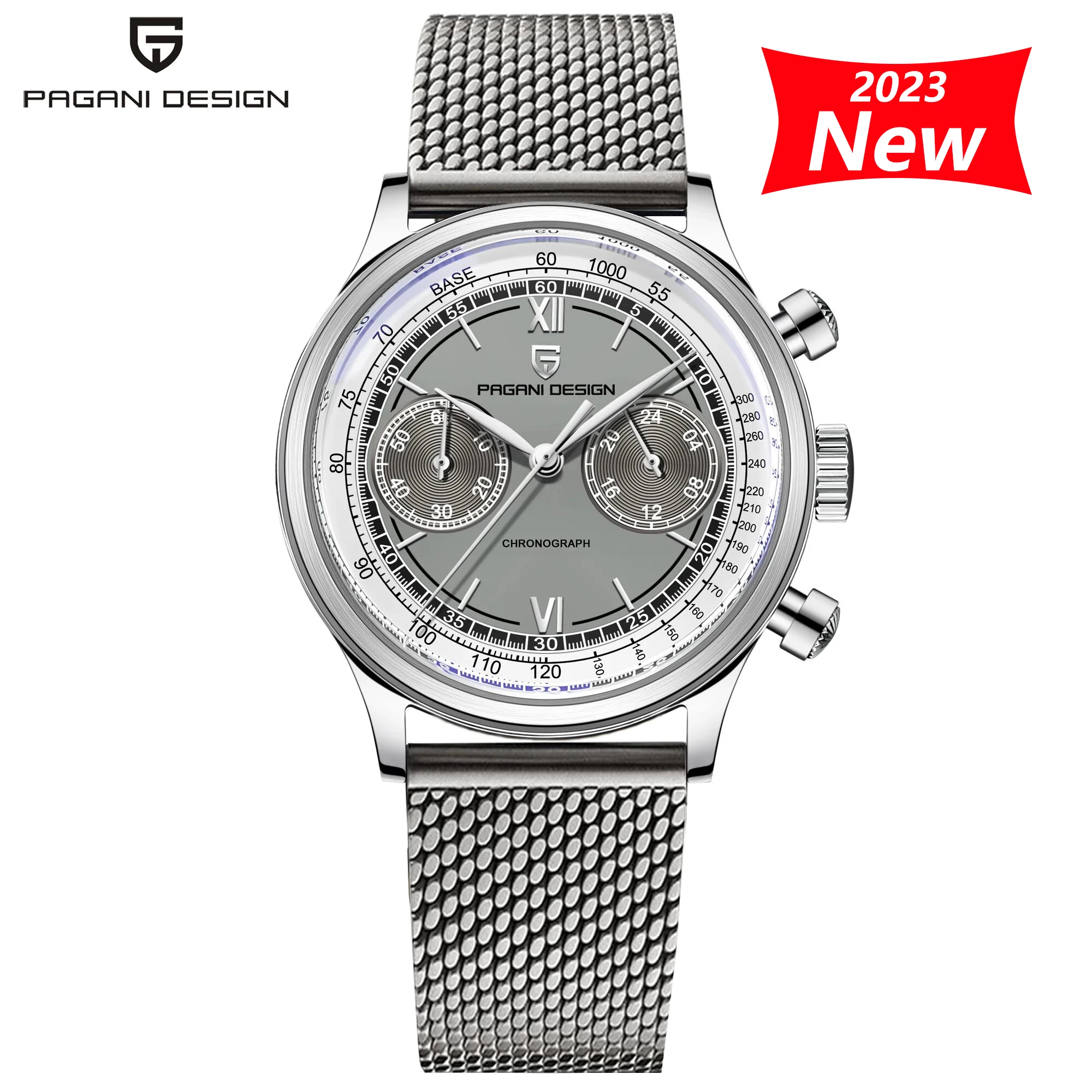 

PAGANI Дизайн 2023 Новый AR сапфировое зеркало 100 м водонепроницаемые часы для мужчин TMI VK64 роскошный автоматический хронограф кожаный/сетчатый ремень