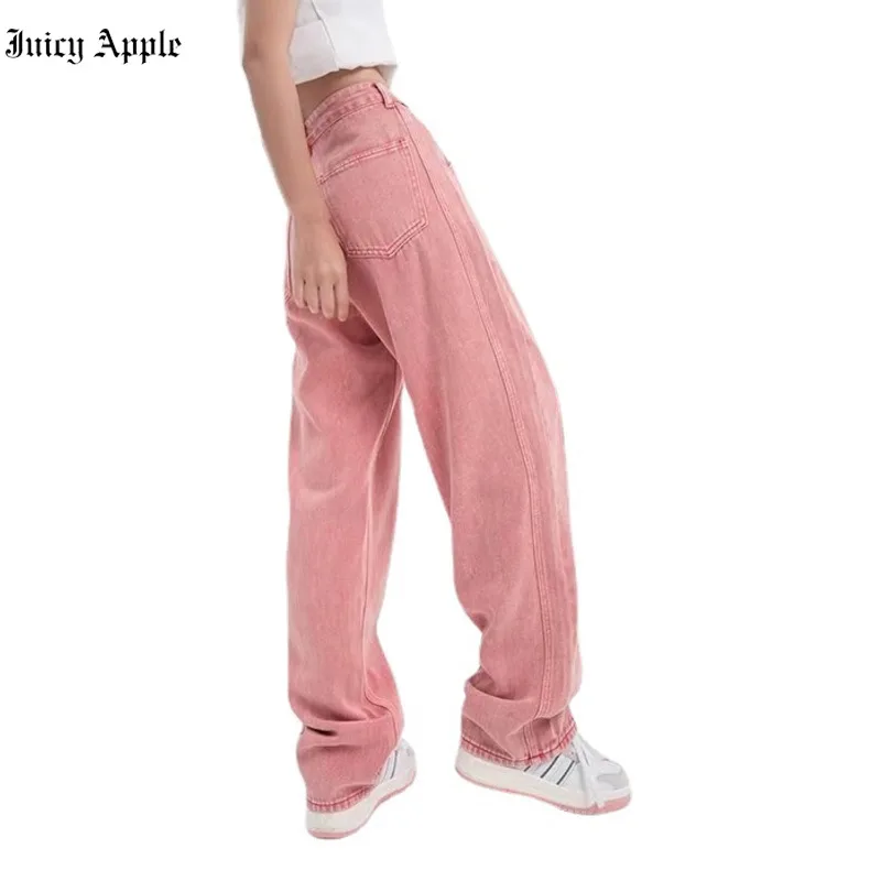 Juicy Apple Women Jeans Vintage y2k High Waist Streetwear Fashion Summer Loose Straight Jean Pants Baggy Wide Leg Denim Trousers