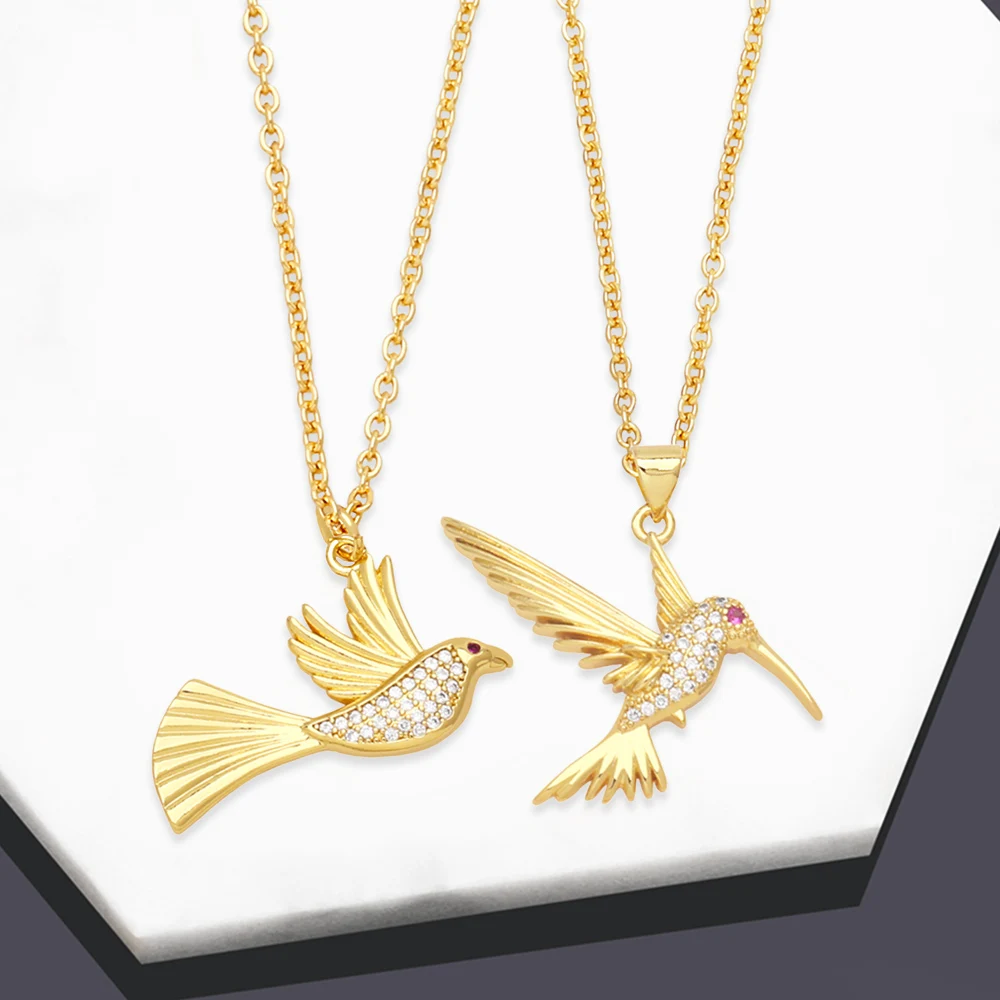 

Tiny Cubic Zircon Humming Bird Necklace for Women Copper Gold Plated Short Chain Necklace Fashion Animal Jewelry Gifts nkeb540