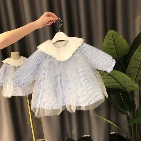Baby dress girl dress newborn baby long-sleeved dress plaid gauze princess skirt puffy skirt for children's birthday dress 0-5Y