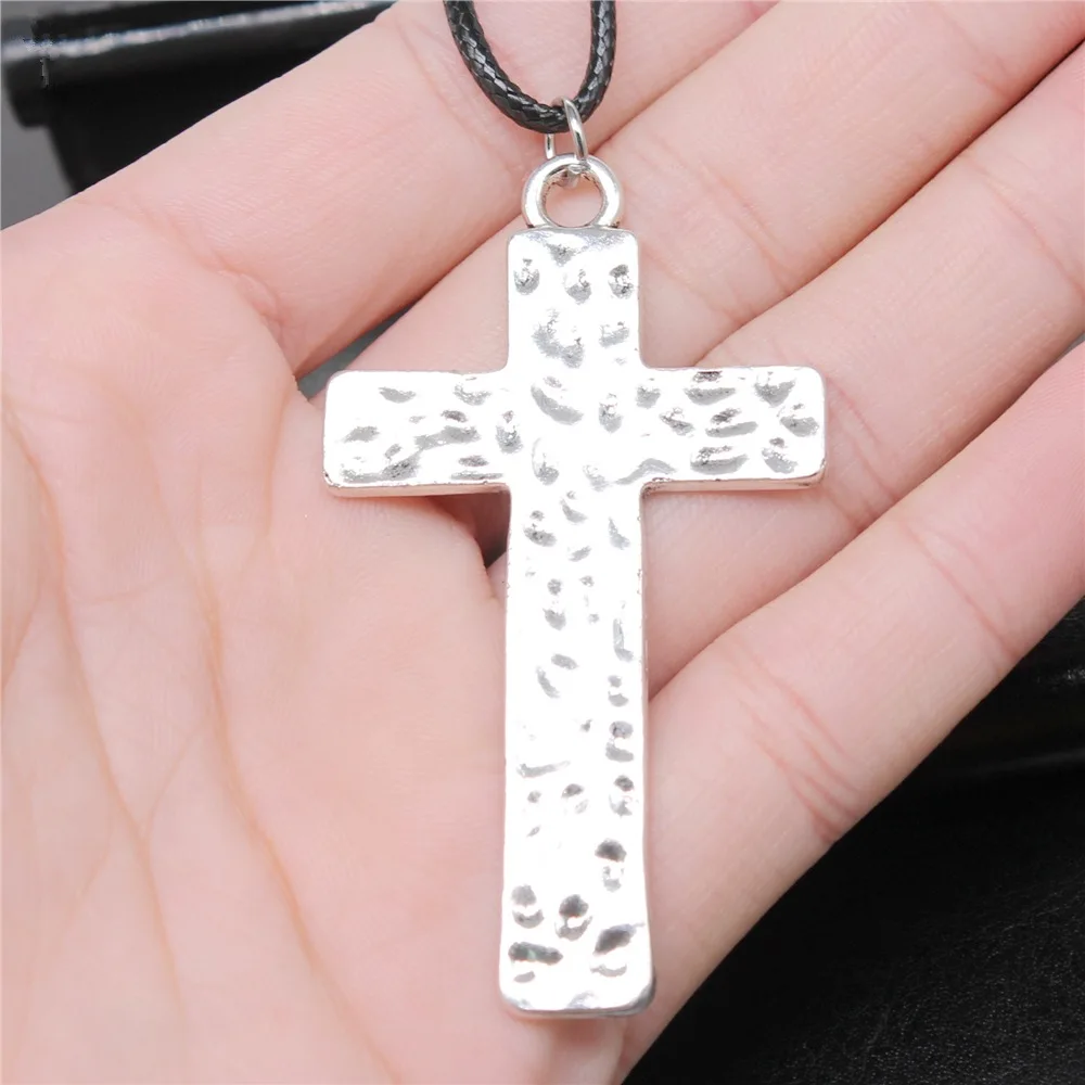 

Прямая поставка, ожерелье-цепочка из искусственной кожи под старину серебряного цвета с крестом 38x67 мм