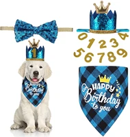 dog birthday party supplies bandana scarf shiny dog crown hat pet bow collar set include 0 9 figures pet cute clothing accessori