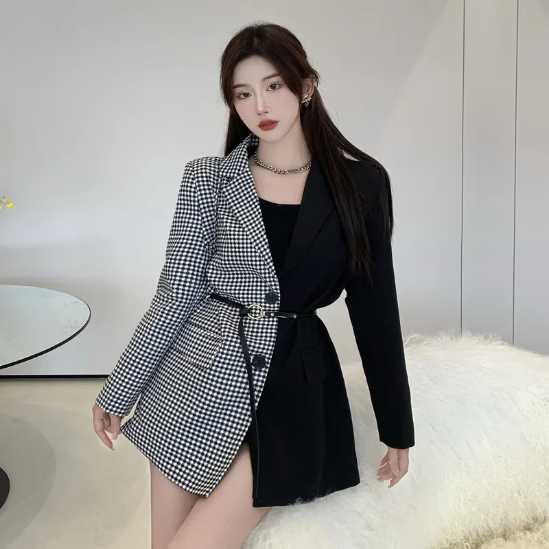 

E GIRLS Fashion Women Patchwork Blazer Suit Coat 2022 Autumn Full Sleeve Notched Collar Single Breasted Korean Jacket Suit Tops