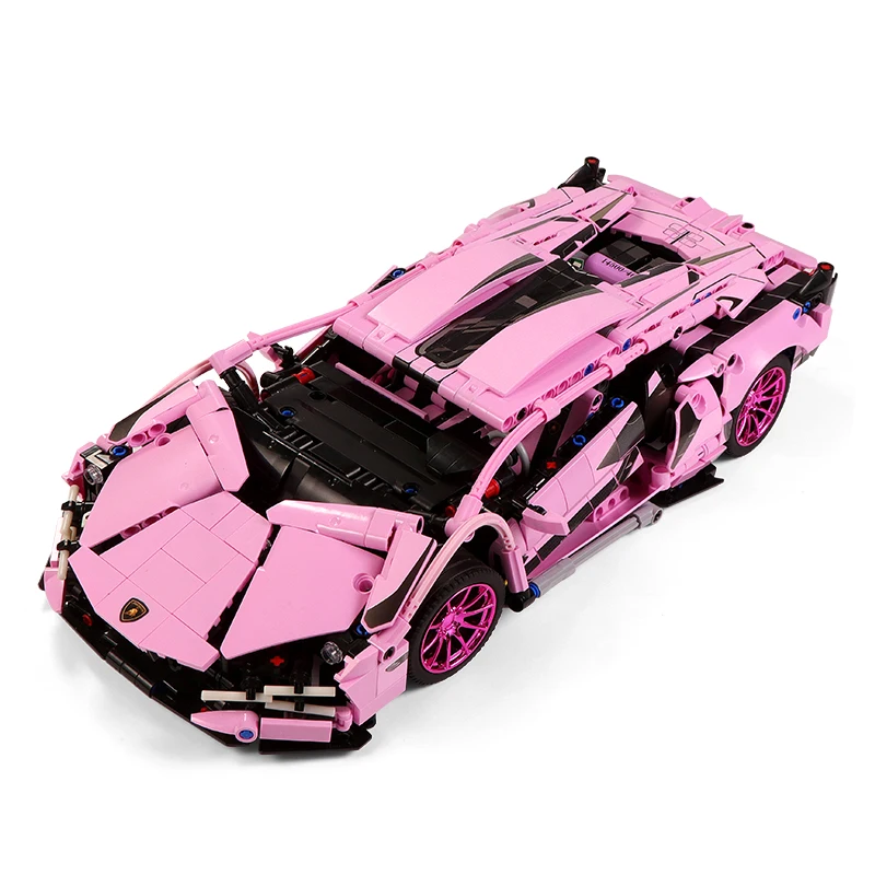 1288pcs Lamborghinied Speed Supercar Technical Racing Car Pink  Building Blocks Assemble Model Vehicle Bricks Toys For kids gift images - 6