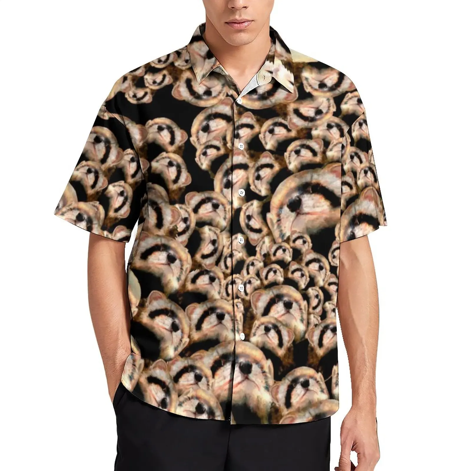 

Симпатичные повседневные рубашки хорька 101 пляжная рубашка с принтом хорька Гавайские модные блузки мужская модель с принтом