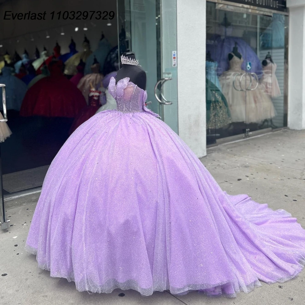 EVLAST индивидуальное лавандовое сиреневое платье Quinceanera бальное с блестками